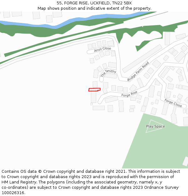 55, FORGE RISE, UCKFIELD, TN22 5BX: Location map and indicative extent of plot