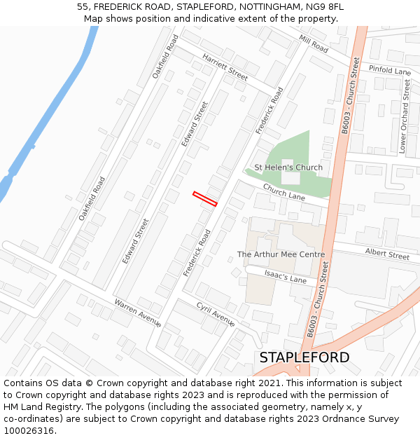 55, FREDERICK ROAD, STAPLEFORD, NOTTINGHAM, NG9 8FL: Location map and indicative extent of plot