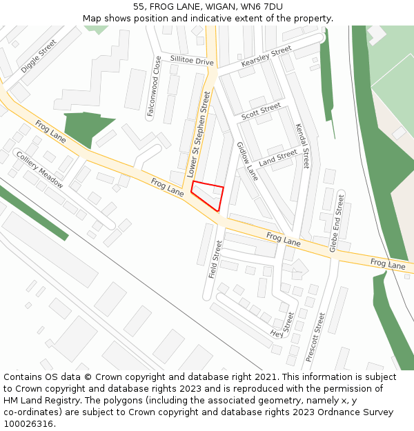 55, FROG LANE, WIGAN, WN6 7DU: Location map and indicative extent of plot