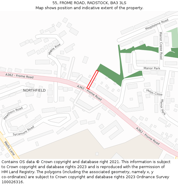55, FROME ROAD, RADSTOCK, BA3 3LS: Location map and indicative extent of plot