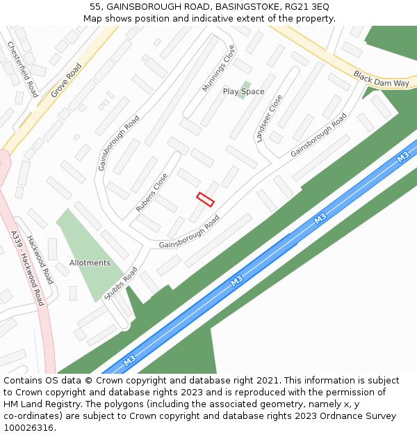 55, GAINSBOROUGH ROAD, BASINGSTOKE, RG21 3EQ: Location map and indicative extent of plot