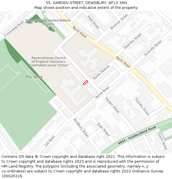 55, GARDEN STREET, DEWSBURY, WF13 3AN: Location map and indicative extent of plot
