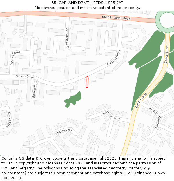 55, GARLAND DRIVE, LEEDS, LS15 9AT: Location map and indicative extent of plot