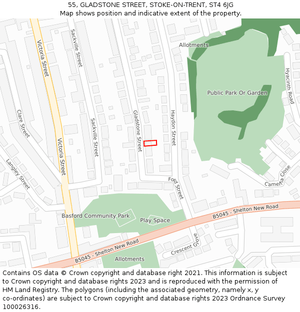 55, GLADSTONE STREET, STOKE-ON-TRENT, ST4 6JG: Location map and indicative extent of plot