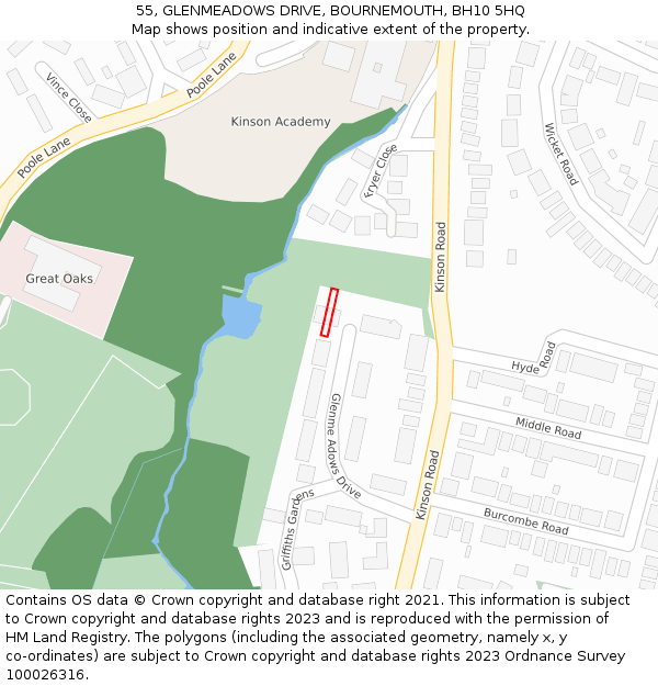 55, GLENMEADOWS DRIVE, BOURNEMOUTH, BH10 5HQ: Location map and indicative extent of plot