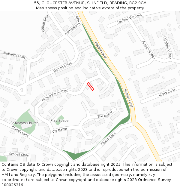 55, GLOUCESTER AVENUE, SHINFIELD, READING, RG2 9GA: Location map and indicative extent of plot