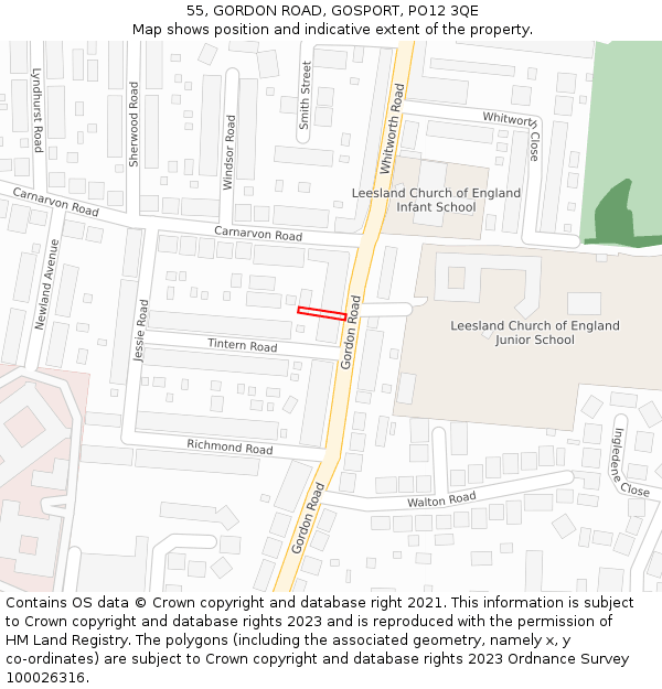 55, GORDON ROAD, GOSPORT, PO12 3QE: Location map and indicative extent of plot