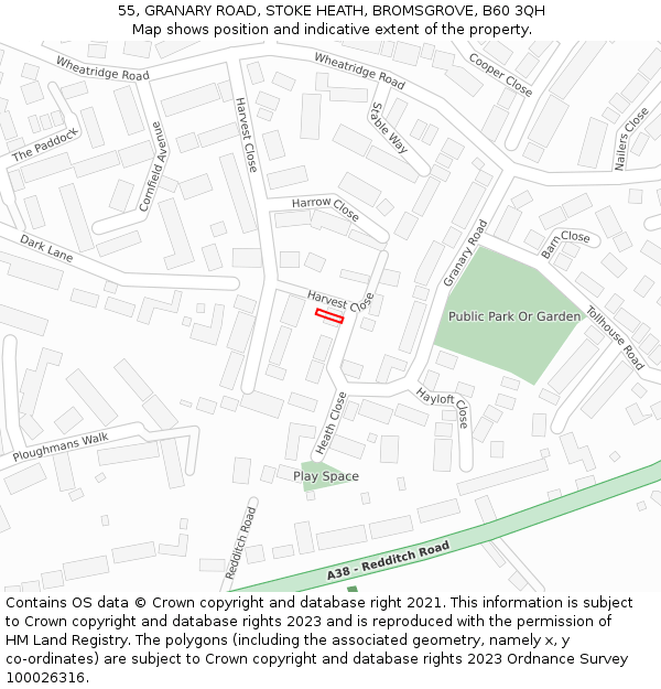 55, GRANARY ROAD, STOKE HEATH, BROMSGROVE, B60 3QH: Location map and indicative extent of plot