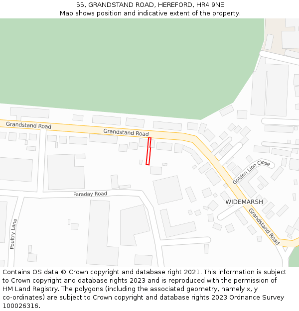 55, GRANDSTAND ROAD, HEREFORD, HR4 9NE: Location map and indicative extent of plot