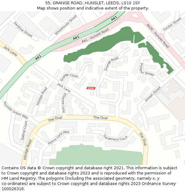 55, GRANGE ROAD, HUNSLET, LEEDS, LS10 1SY: Location map and indicative extent of plot
