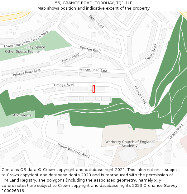 55, GRANGE ROAD, TORQUAY, TQ1 1LE: Location map and indicative extent of plot