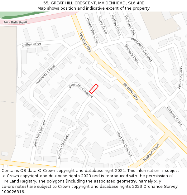 55, GREAT HILL CRESCENT, MAIDENHEAD, SL6 4RE: Location map and indicative extent of plot