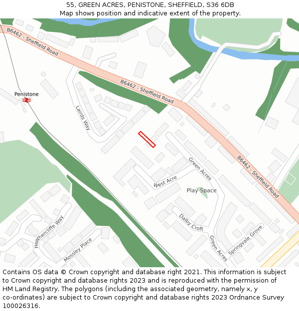 55, GREEN ACRES, PENISTONE, SHEFFIELD, S36 6DB: Location map and indicative extent of plot