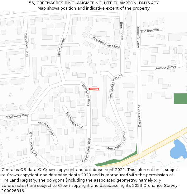 55, GREENACRES RING, ANGMERING, LITTLEHAMPTON, BN16 4BY: Location map and indicative extent of plot