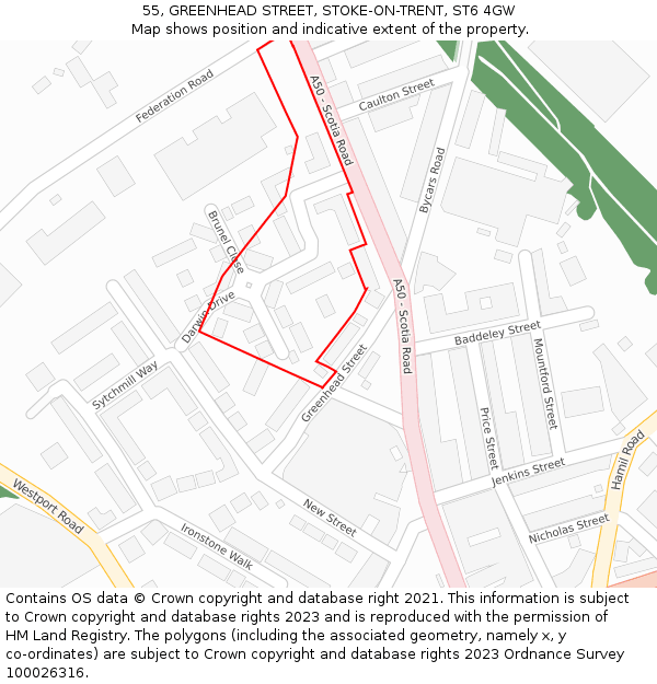 55, GREENHEAD STREET, STOKE-ON-TRENT, ST6 4GW: Location map and indicative extent of plot