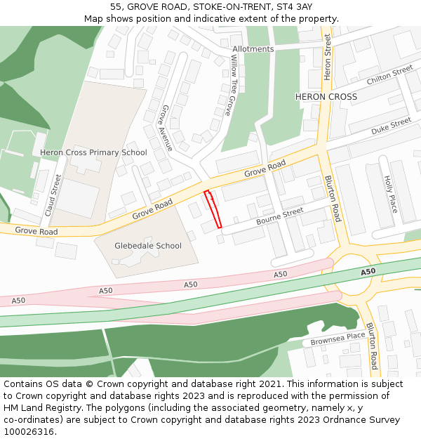 55, GROVE ROAD, STOKE-ON-TRENT, ST4 3AY: Location map and indicative extent of plot