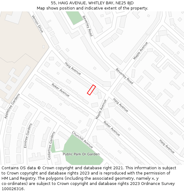 55, HAIG AVENUE, WHITLEY BAY, NE25 8JD: Location map and indicative extent of plot