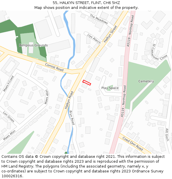 55, HALKYN STREET, FLINT, CH6 5HZ: Location map and indicative extent of plot
