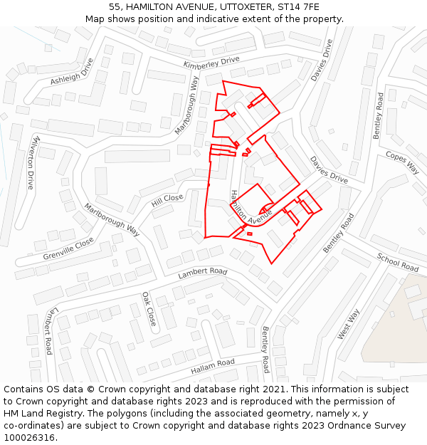 55, HAMILTON AVENUE, UTTOXETER, ST14 7FE: Location map and indicative extent of plot