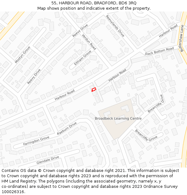 55, HARBOUR ROAD, BRADFORD, BD6 3RQ: Location map and indicative extent of plot