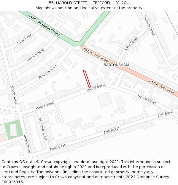 55, HAROLD STREET, HEREFORD, HR1 2QU: Location map and indicative extent of plot