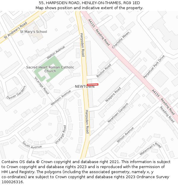 55, HARPSDEN ROAD, HENLEY-ON-THAMES, RG9 1ED: Location map and indicative extent of plot