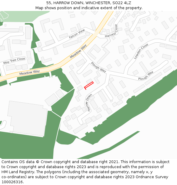55, HARROW DOWN, WINCHESTER, SO22 4LZ: Location map and indicative extent of plot