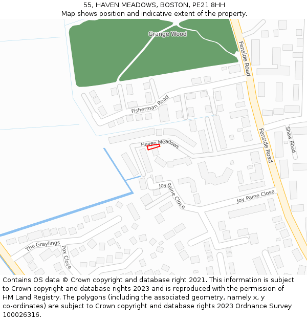 55, HAVEN MEADOWS, BOSTON, PE21 8HH: Location map and indicative extent of plot