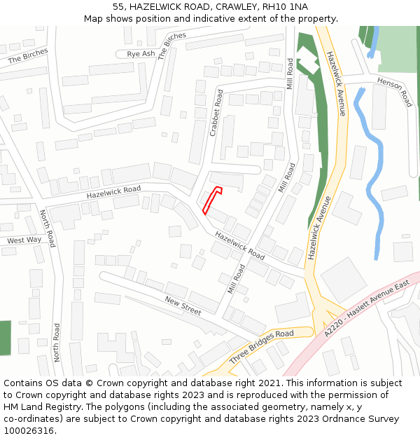 55, HAZELWICK ROAD, CRAWLEY, RH10 1NA: Location map and indicative extent of plot