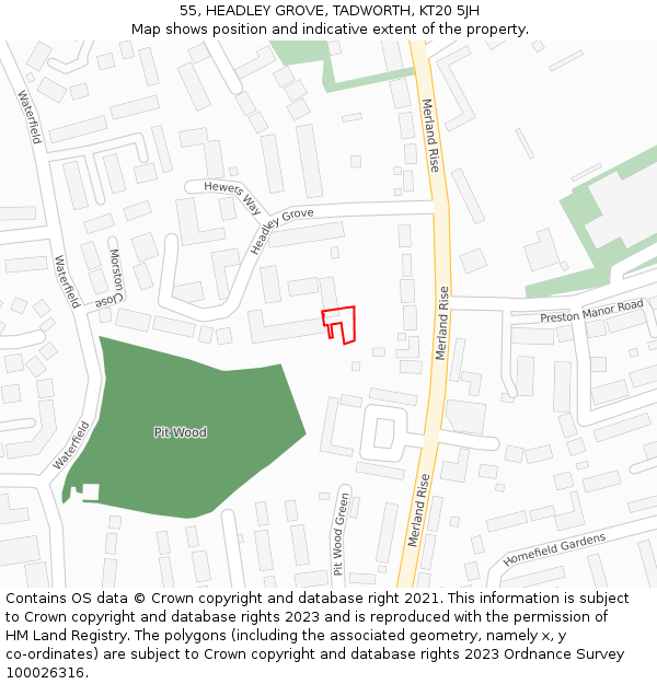 55, HEADLEY GROVE, TADWORTH, KT20 5JH: Location map and indicative extent of plot