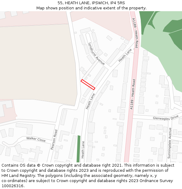 55, HEATH LANE, IPSWICH, IP4 5RS: Location map and indicative extent of plot