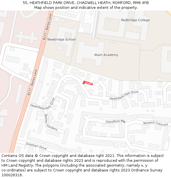 55, HEATHFIELD PARK DRIVE, CHADWELL HEATH, ROMFORD, RM6 4FB: Location map and indicative extent of plot