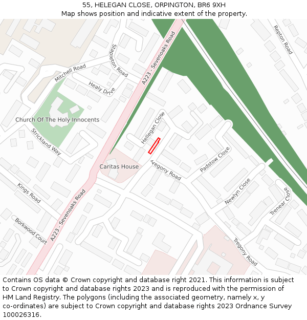 55, HELEGAN CLOSE, ORPINGTON, BR6 9XH: Location map and indicative extent of plot
