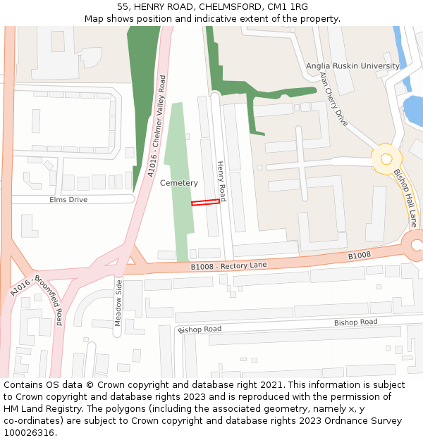55, HENRY ROAD, CHELMSFORD, CM1 1RG: Location map and indicative extent of plot