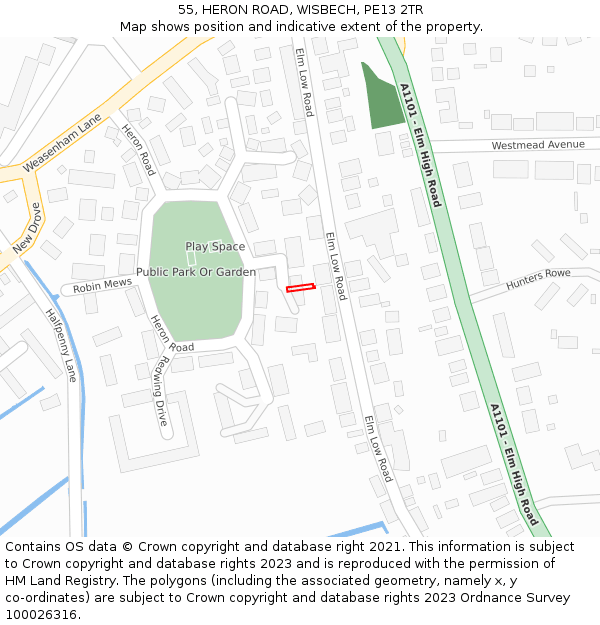 55, HERON ROAD, WISBECH, PE13 2TR: Location map and indicative extent of plot