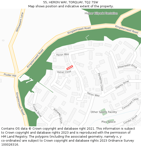 55, HERON WAY, TORQUAY, TQ2 7SW: Location map and indicative extent of plot