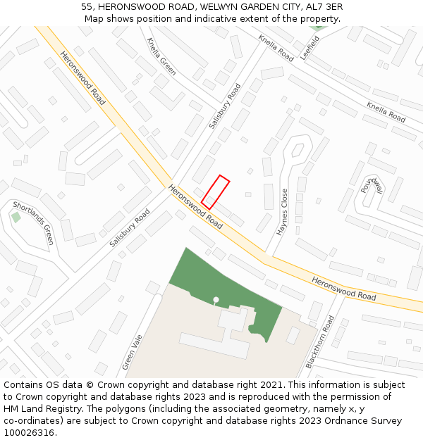 55, HERONSWOOD ROAD, WELWYN GARDEN CITY, AL7 3ER: Location map and indicative extent of plot
