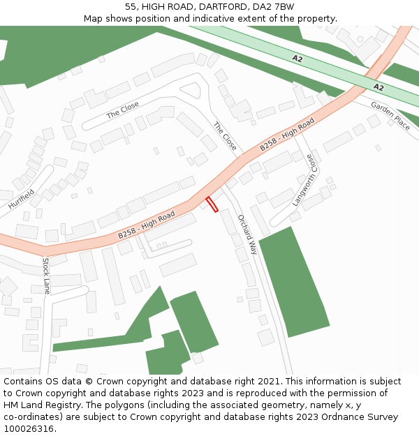 55, HIGH ROAD, DARTFORD, DA2 7BW: Location map and indicative extent of plot