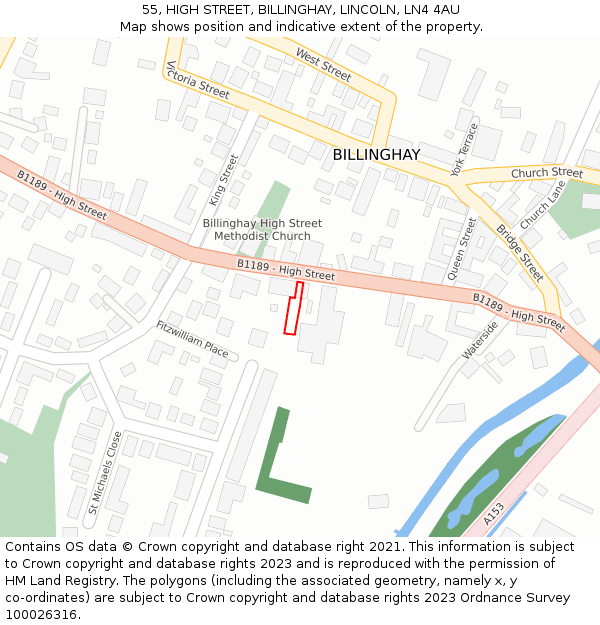 55, HIGH STREET, BILLINGHAY, LINCOLN, LN4 4AU: Location map and indicative extent of plot