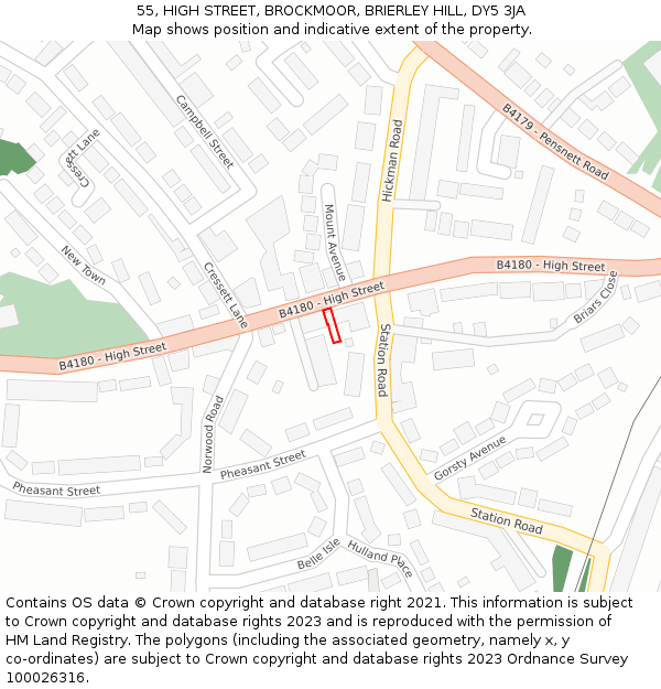 55, HIGH STREET, BROCKMOOR, BRIERLEY HILL, DY5 3JA: Location map and indicative extent of plot