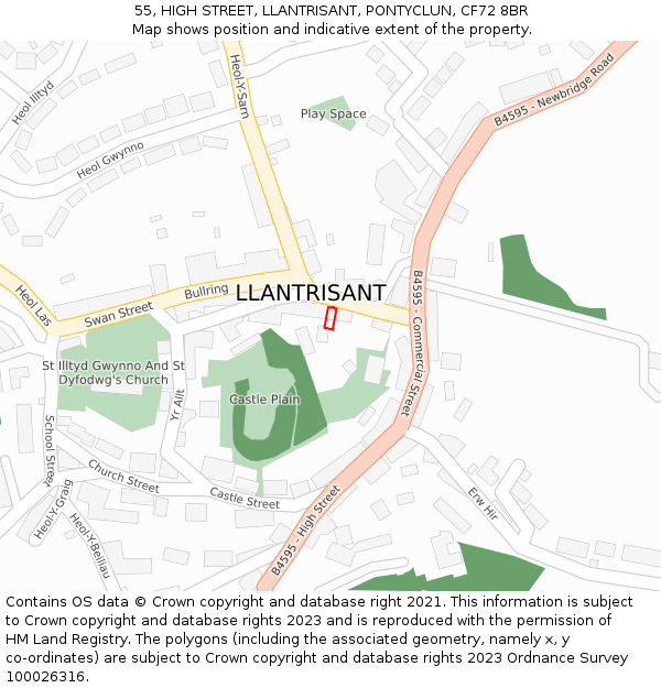 55, HIGH STREET, LLANTRISANT, PONTYCLUN, CF72 8BR: Location map and indicative extent of plot