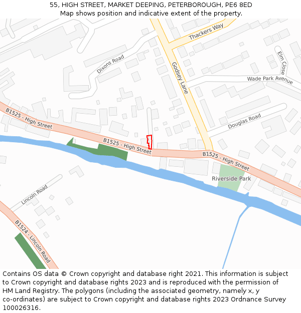 55, HIGH STREET, MARKET DEEPING, PETERBOROUGH, PE6 8ED: Location map and indicative extent of plot