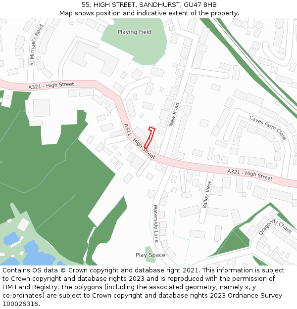 55, HIGH STREET, SANDHURST, GU47 8HB: Location map and indicative extent of plot
