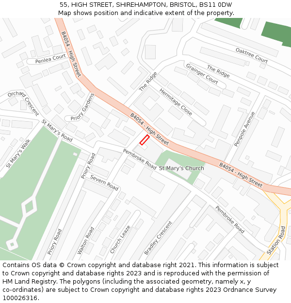 55, HIGH STREET, SHIREHAMPTON, BRISTOL, BS11 0DW: Location map and indicative extent of plot