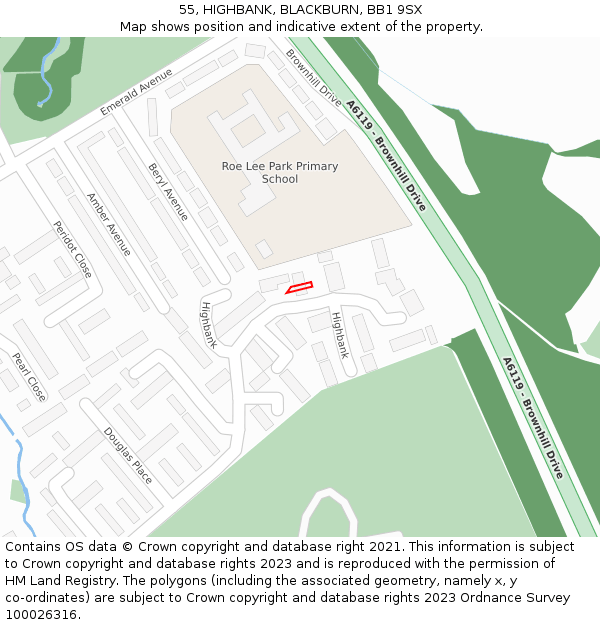 55, HIGHBANK, BLACKBURN, BB1 9SX: Location map and indicative extent of plot