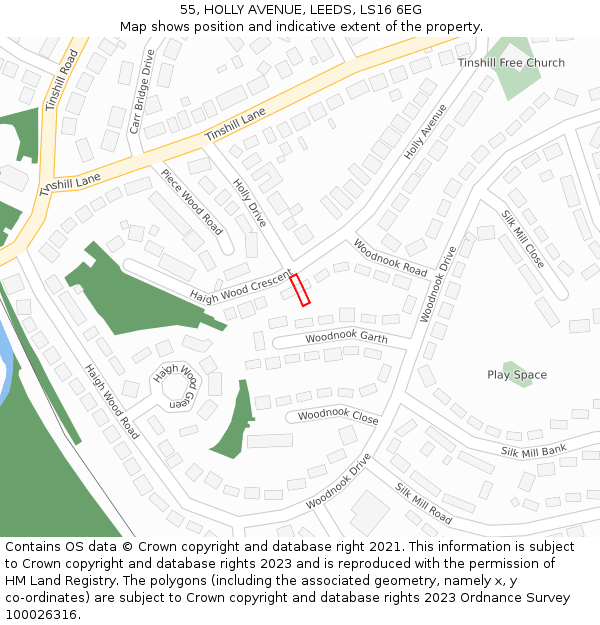 55, HOLLY AVENUE, LEEDS, LS16 6EG: Location map and indicative extent of plot