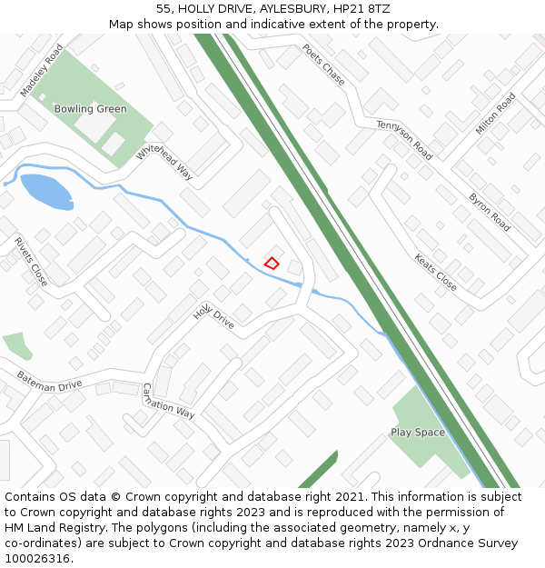 55, HOLLY DRIVE, AYLESBURY, HP21 8TZ: Location map and indicative extent of plot