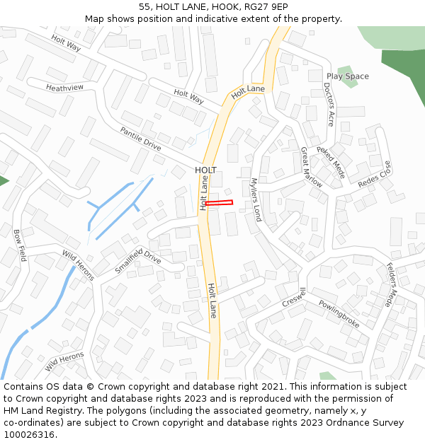 55, HOLT LANE, HOOK, RG27 9EP: Location map and indicative extent of plot