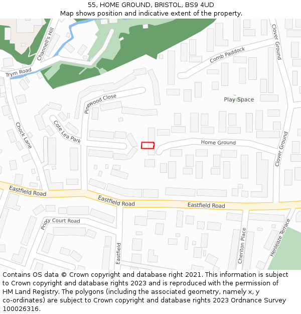 55, HOME GROUND, BRISTOL, BS9 4UD: Location map and indicative extent of plot