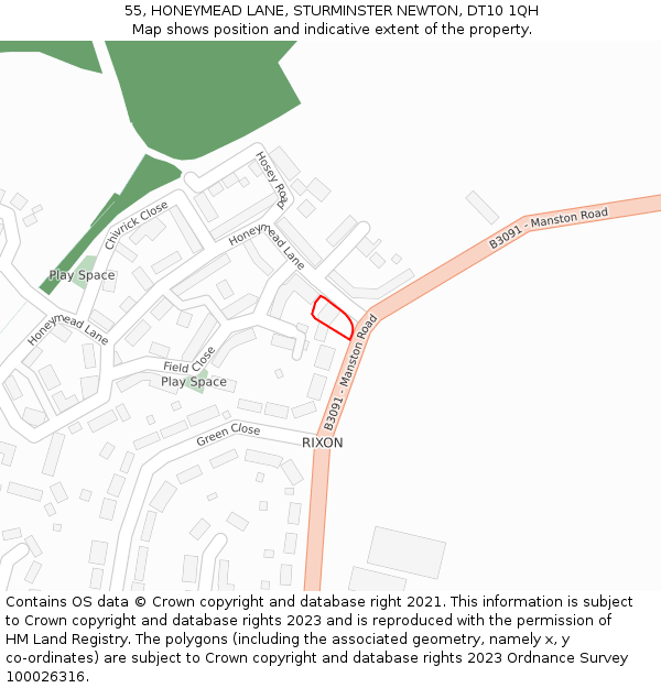 55, HONEYMEAD LANE, STURMINSTER NEWTON, DT10 1QH: Location map and indicative extent of plot